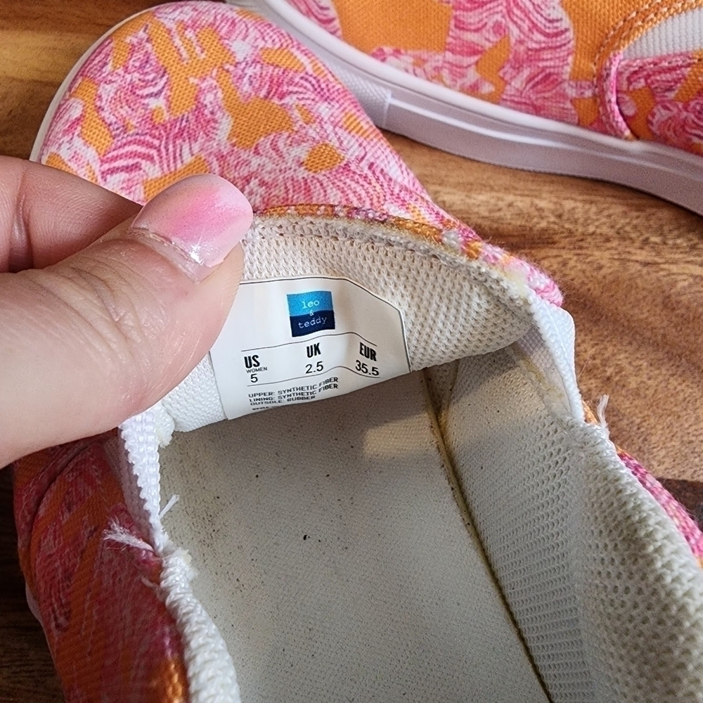 Leo & Teddy Pink And Orange Slip On Canvas Shoes Women's Size 5. - Picture 4 of 8